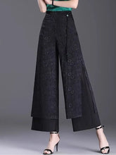 Carregar imagem no visualizador da galeria, Calça de Pernas Largas, Cintura Alta com Jacquard Dividido, Estilo Casual

