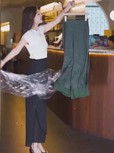 Carregar e reproduzir vídeo no visualizador da galeria, Calça de Pernas Largas, Cintura Alta com Jacquard Dividido, Estilo Casual
